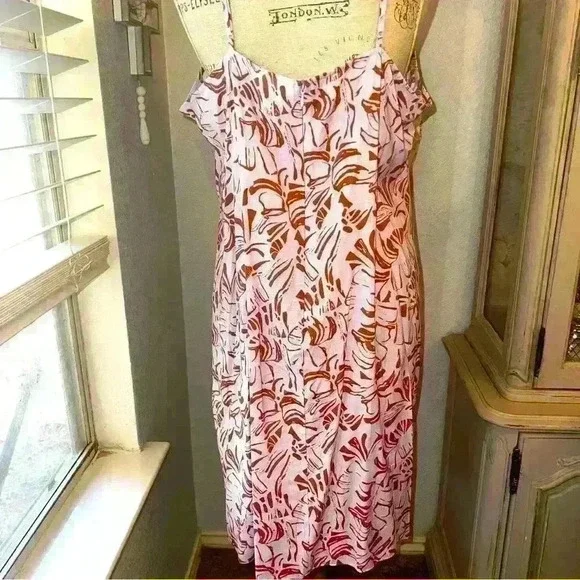 Nine West rushed leaf print linen like midi dress - Picture 3 of 6